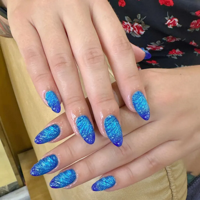 LENA Nails & Beauty Da Nang — Blue Glitter Mermaid Almond Nails